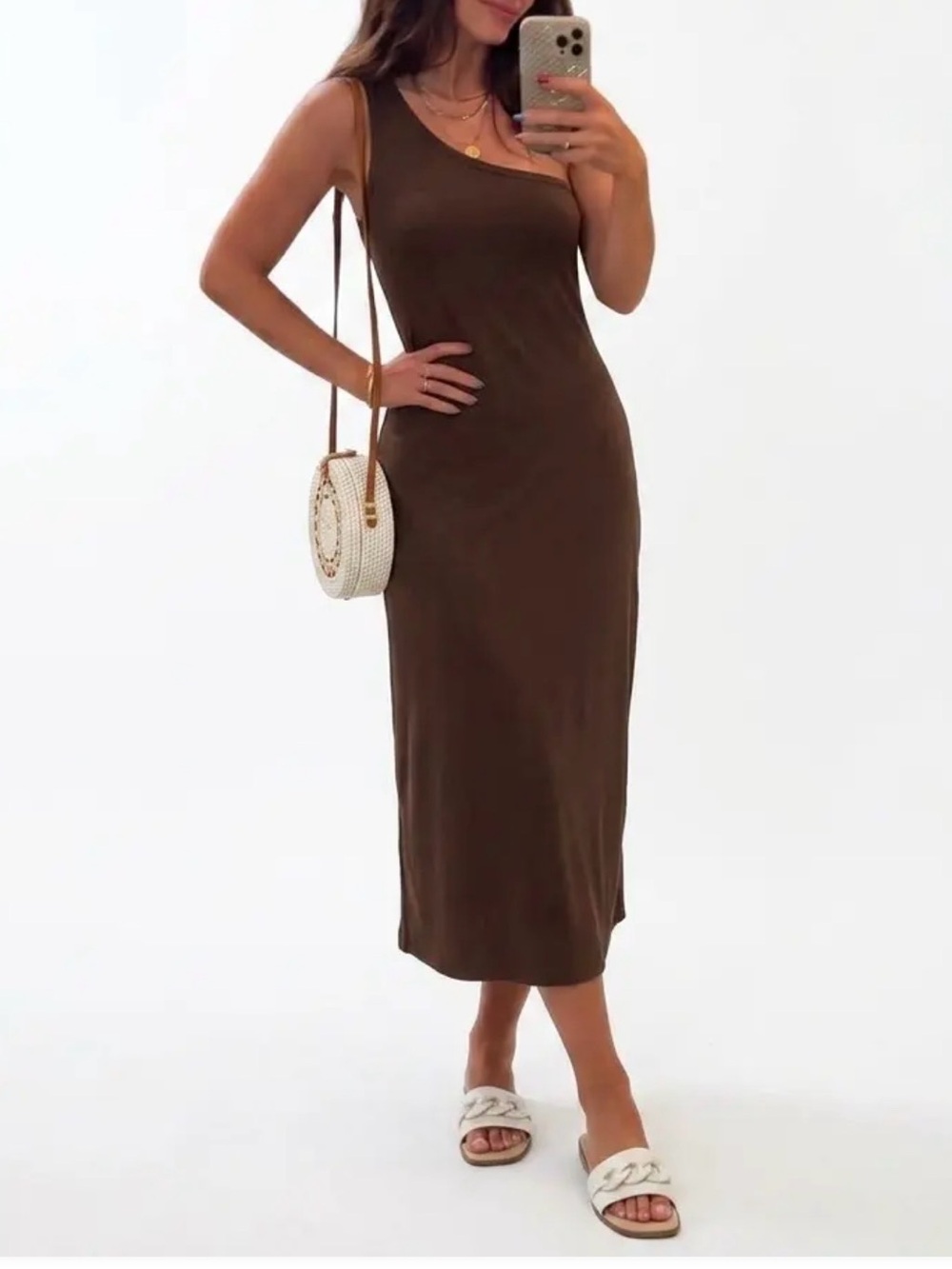 Old Navy One-Shoulder Chocolate Brown Midi Dress